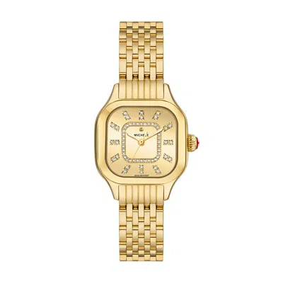 Pre-owned Michele Meggie Gold Mirror Diamond Dial Mww33b000013 29mm Ladies Watch