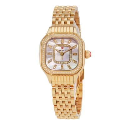 Michele Meggie Quartz Diamond Pink Dial Ladies Watch Mww33b000007 In Gold