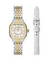 Michele Meggie Two Tone 18k Gold Plated Diamond Dial Watch Gift Set In White/two Tone