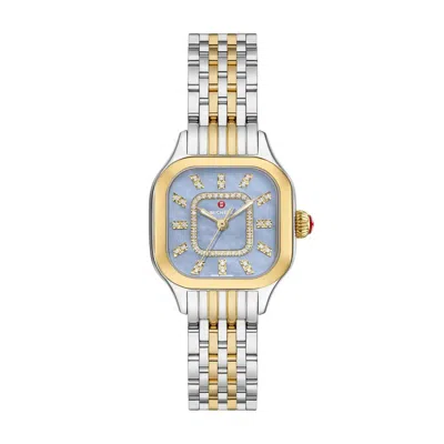 Pre-owned Michele Meggie Two-tone Blue Mother Of Pearl Diamond Dial Watch Mww33b000015