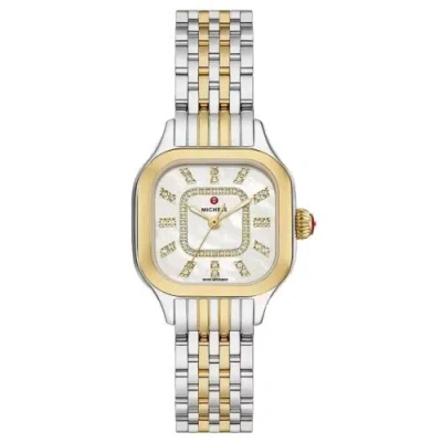 Pre-owned Michele Meggie Two-tone Mother Of Pearl Diamond Dial Watch Mww33b000009