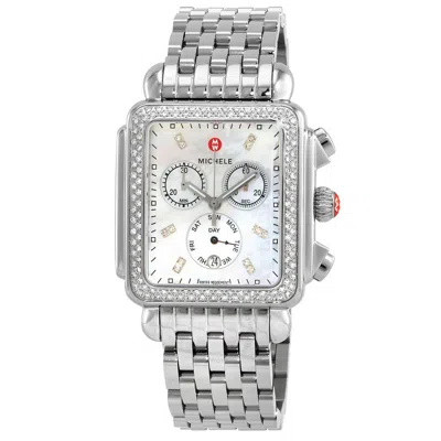 Michele Deco Xl Diamond Mother Of Pearl Dial Ladies Watch Mww06z000035 In Metallic