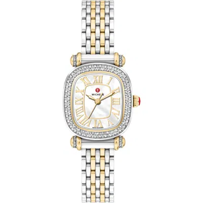 Michele Mini Caber Isle Diamond & Mother-of-pearl Two-tone Bracelet Watch, 26mm X 28mm In Multi