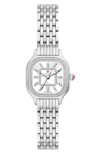 Michele Mini Meggie Mother-of-pearl & Diamond Bracelet Watch, 23mm X 25mm In Silver
