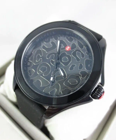 Pre-owned Michele Mww27e000032 Cape Black Printed Dial Black Silicone Band Women's Watch