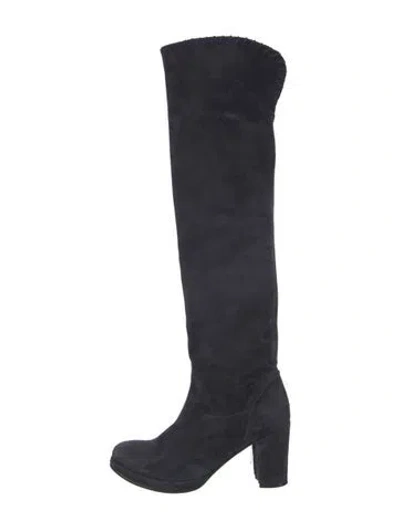 Pre-owned Michele Negri Suede Whipstitch Trim Boots In Blue