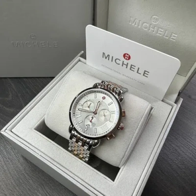 Pre-owned Michele New✅  Sporty Sport Sail Gray Two Tone Rose Gold Stainless Steel Watch