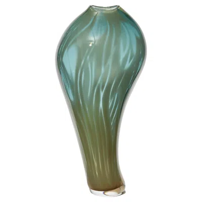 Pre-owned Michele Oberdieck Knot Wrack, Turquoise & Ochre Hand Blown Sculptural Vase By Michèle Oberdieck In Transparent