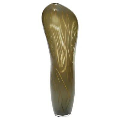 Pre-owned Michele Oberdieck Nesiota, Olive / Khaki Green Sculptural Hand Blown Vase By Michèle Oberdieck