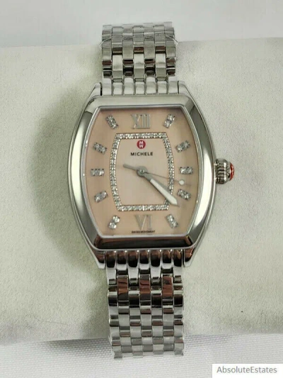Pre-owned Michele Releve Mid 16 Silver Stainless Watch Blush Pink Mop Mww19b000007