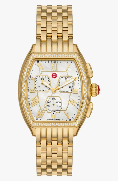 Pre-owned Michele Releve Mop Diamond Dial Gold Tone Mww19a000034 36mm Watch