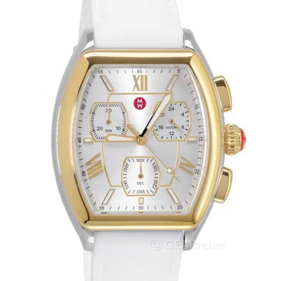 Pre-owned Michele Releve Womens Two-tone Chronograph Watch Gold Silver White Silicone Band