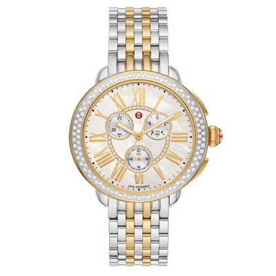 Pre-owned Michele Serein Chronograph Diamond Gold Two-tone Mop Dial Watch Mww21a000069