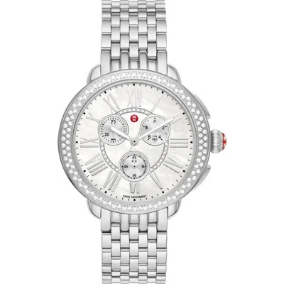 Michele Serein Diamond Bracelet Chronograph Watch, 40mm X 38mm In Silver