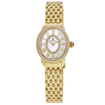 Michele Serein Diamond Oval Mother Of Pearl Dial 18k Gold-plated Stainless Steel Women's Watch Mww21h000003 In Multi