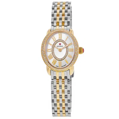 Michele Serein Diamond Oval Mother Of Pearl Dial Two-tone 18k Gold-plated Stainless Steel Women's Watch Mww2 In Multi
