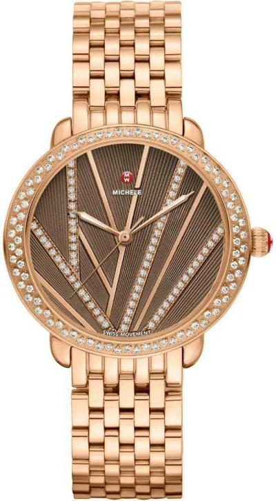 Pre-owned Michele Serein Mid City Lights Diamond Bezel Women's Luxury Watch In Brown