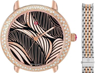 Pre-owned Michele Serein Mid Diamond Rose Gold Diamond Womens Luxury Watch $2795
