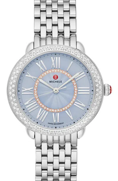 Michele Serein Mid Diamond Watch Head & Bracelet, 36mm X 34mm In Silver/blue Sunray