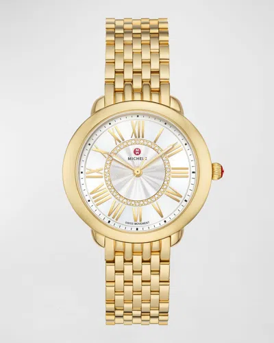 Michele Serein Mid Non Diamond Gold-plated Watch With White Sunray Dial In White/gold
