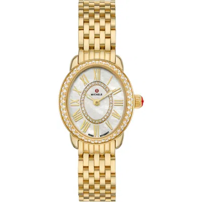 Michele Serein Oval Diamond & Mother-of-pearl Bracelet Watch, 24mm X 27mm In Gold