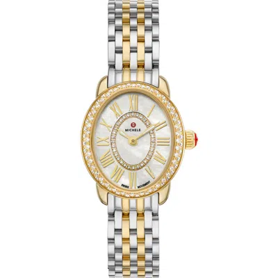 Michele Serein Oval Diamond & Mother-of-pearl Bracelet Watch, 24mm X 27mm In Multi