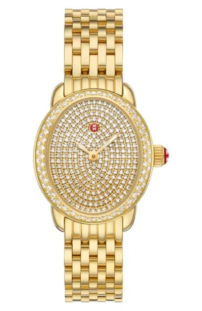 Michele Serein Oval Diamond Bracelet Watch, 24mm X 27mm In Gold