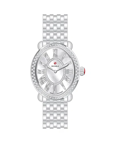 Michele Serein Oval Diamond Stainless Steel Watch, 24mm X 27mm In White