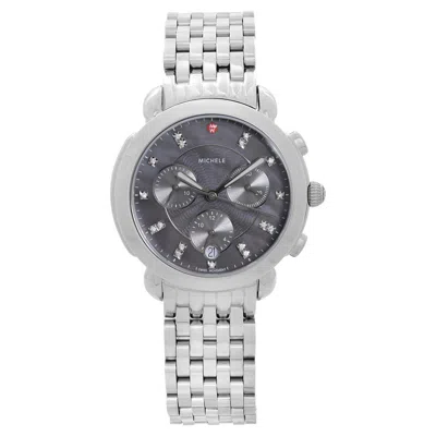 Pre-owned Michele Sidney Chronograph Steel Grey Diamond Dial Ladies Watch Mww30a000027 In Gray