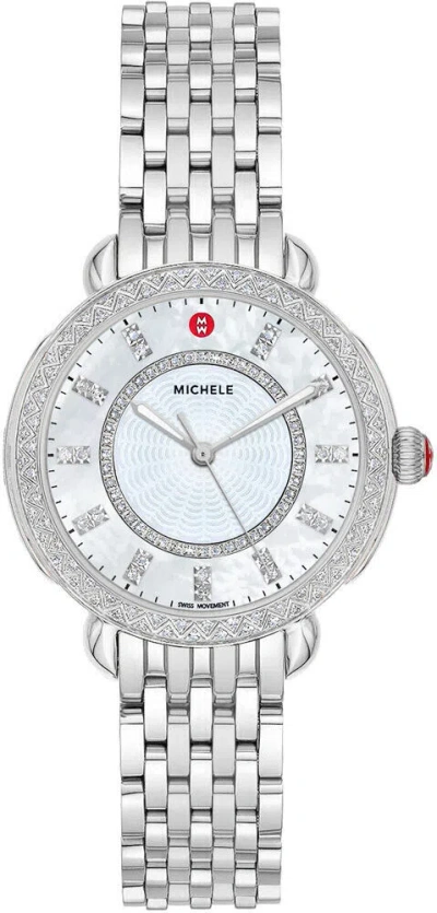 Pre-owned Michele Sidney Classic Diamond Steel Mww30b000001 Ladies 33mm Watch