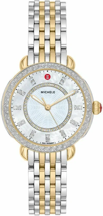 Pre-owned Michele Sidney Classic Diamond Two Tone Gold Mww30b000002 Ladies 33mm Watch