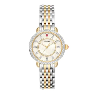 Pre-owned Michele Sidney Classic Two-tone Mop Diamond Dial Ladies Watch Mww30b000002