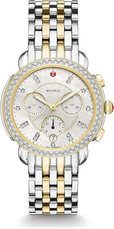 Pre-owned Michele Sidney Diamond Diamond Dial Two Tone Gold Mww30a000005 Ladies 38mm Watch