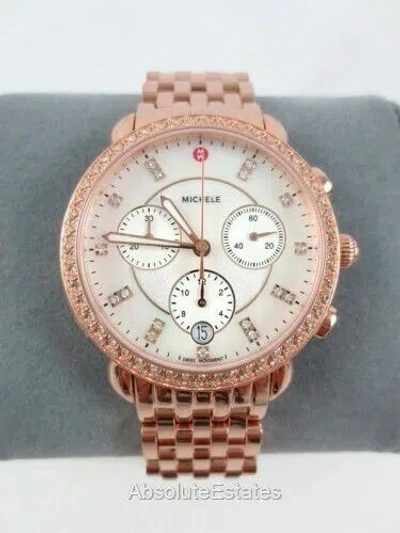 Pre-owned Michele Sidney Rose Gold Diamond Dial Chronograph Watch Mww30a000033 Refurb+ Box