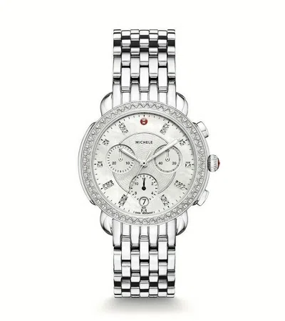 Pre-owned Michele Sidney Stainless Steel Diamond Ladies Watch Mww30a000001