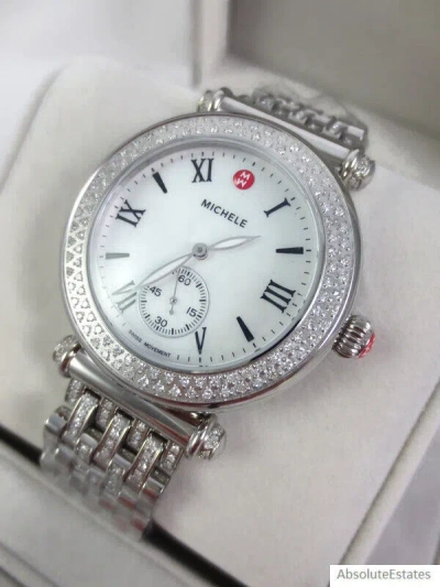Pre-owned Michele Silver Diamond Caber Watch & Diamond Band Mw16a01a2025 Box