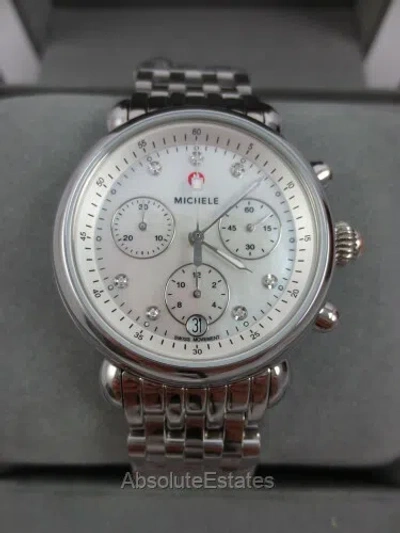 Pre-owned Michele Silver Stainless Steel Diamond Csx 36 Mop Watch Mww03c000516