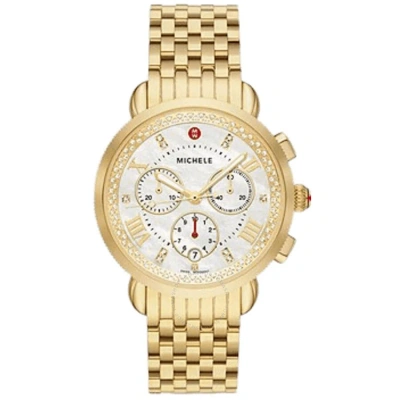 Michele Sport Sail Chronograph Quartz Diamond White Mother Of Pearl Dial Ladies Watch Mww01c000143 In Gold / Gold Tone / Mother Of Pearl / White / Yellow