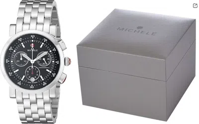 Pre-owned Michele Sport Sail Large Black Dial Stainless Steel Watch Mw01c00d9002 38mm