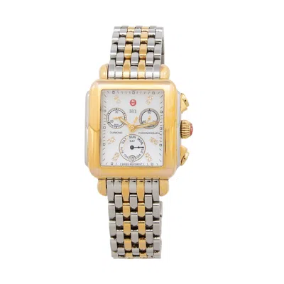 Michele Stainless Steel 18k Gold Diamond Chronograph Deco Watch In Multi