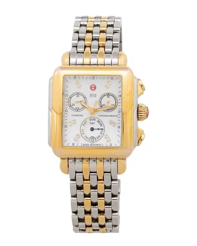 Pre-owned Michele Stainless Steel & 18k Diamond Chronograph Deco Watch (authentic Pre-loved)