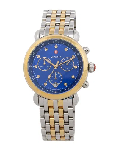 Pre-owned Michele Stainless Steel Diamond Two-tone Chronograph Csx Watch (authentic Pre-loved)