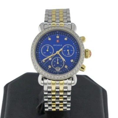 Pre-owned Michele Two Tone Gold Silver Blue Mop Diamond Csx 36 Watch Mww03c000517