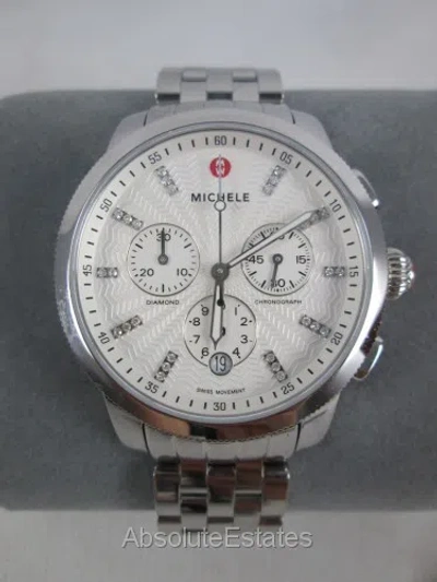 Pre-owned Michele Uptown Diamond Markers Silver Stainless Steel Watch Mww25a000001