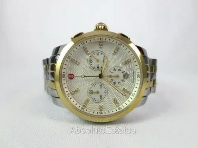 Pre-owned Michele Uptown Diamond Two Tone Gold & Silver Watch Mww25a000002