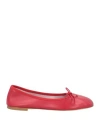 Michelediloco Woman Ballet Flats Red Size 7.5 Leather, Textile Fibers