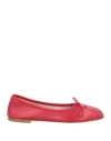 Michelediloco Woman Ballet Flats Red Size 9 Leather, Textile Fibers