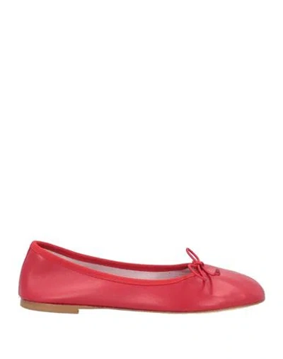 Michelediloco Woman Ballet Flats Red Size 9 Leather, Textile Fibers In Red
