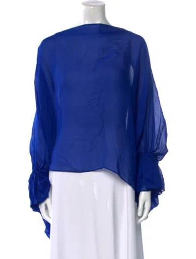 Pre-owned Michelle Farmer Bateau Neckline Long Sleeve Blouse In Blue