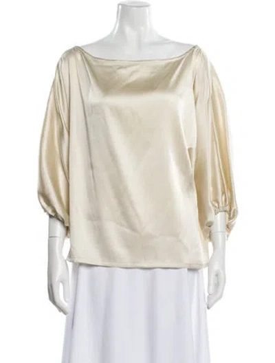 Pre-owned Michelle Farmer Bateau Neckline Three-quarter Sleeve Blouse In Neutral